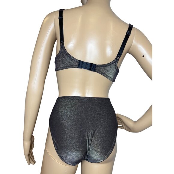 Y2K 2002 Victoria's Secret Black Gold Shimmer High Waisted Underwire Bikini Set - Picture 3 of 7